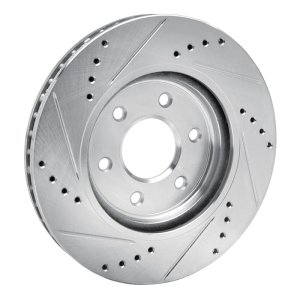 Nissan Xterra Brake Rotor (1) - Front Right - R1 Concepts - Drilled & Slotted - Silver - `05-`25
